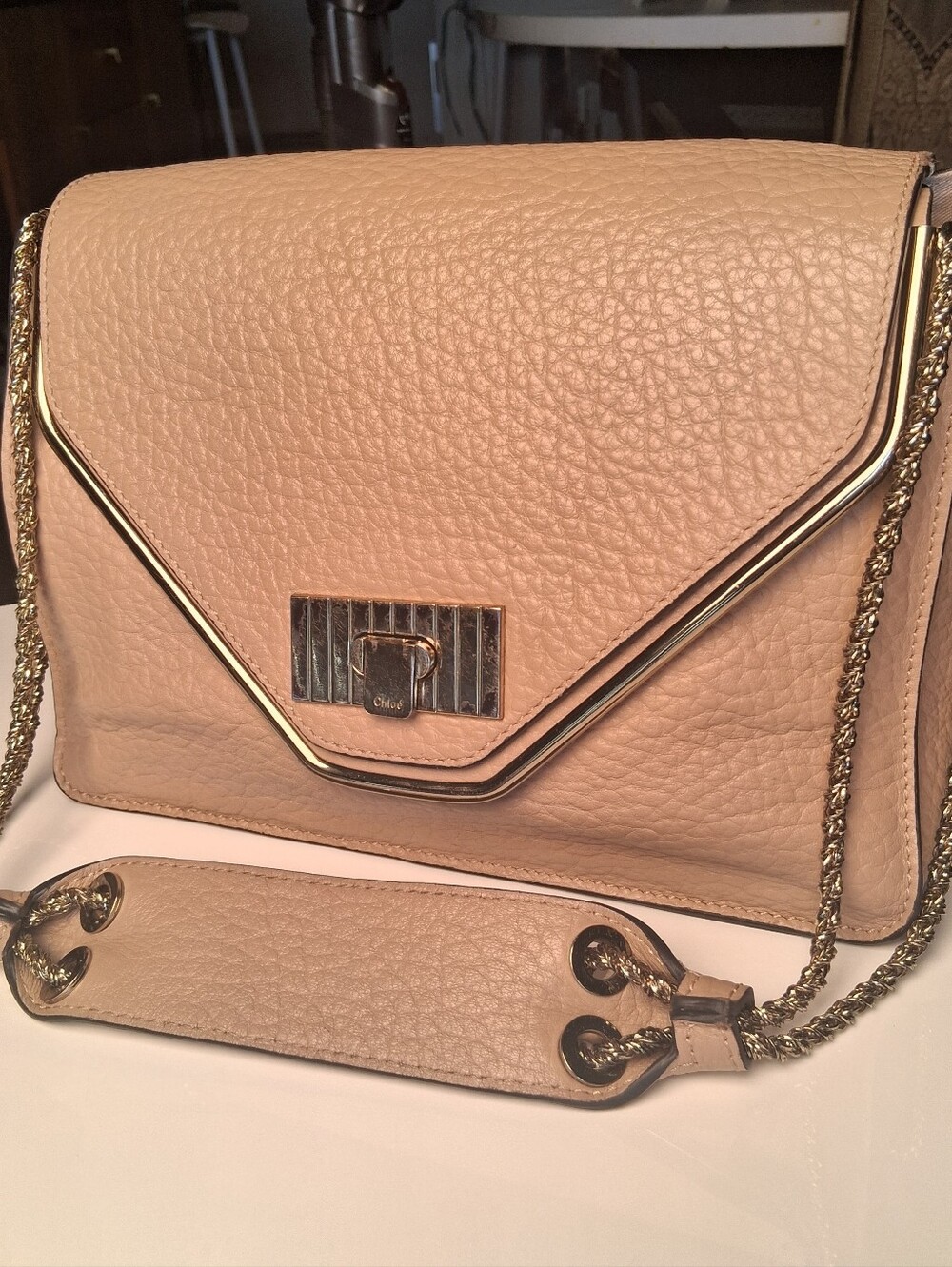 Chloe Leather Sally Bag in Beige with Gold Hardware